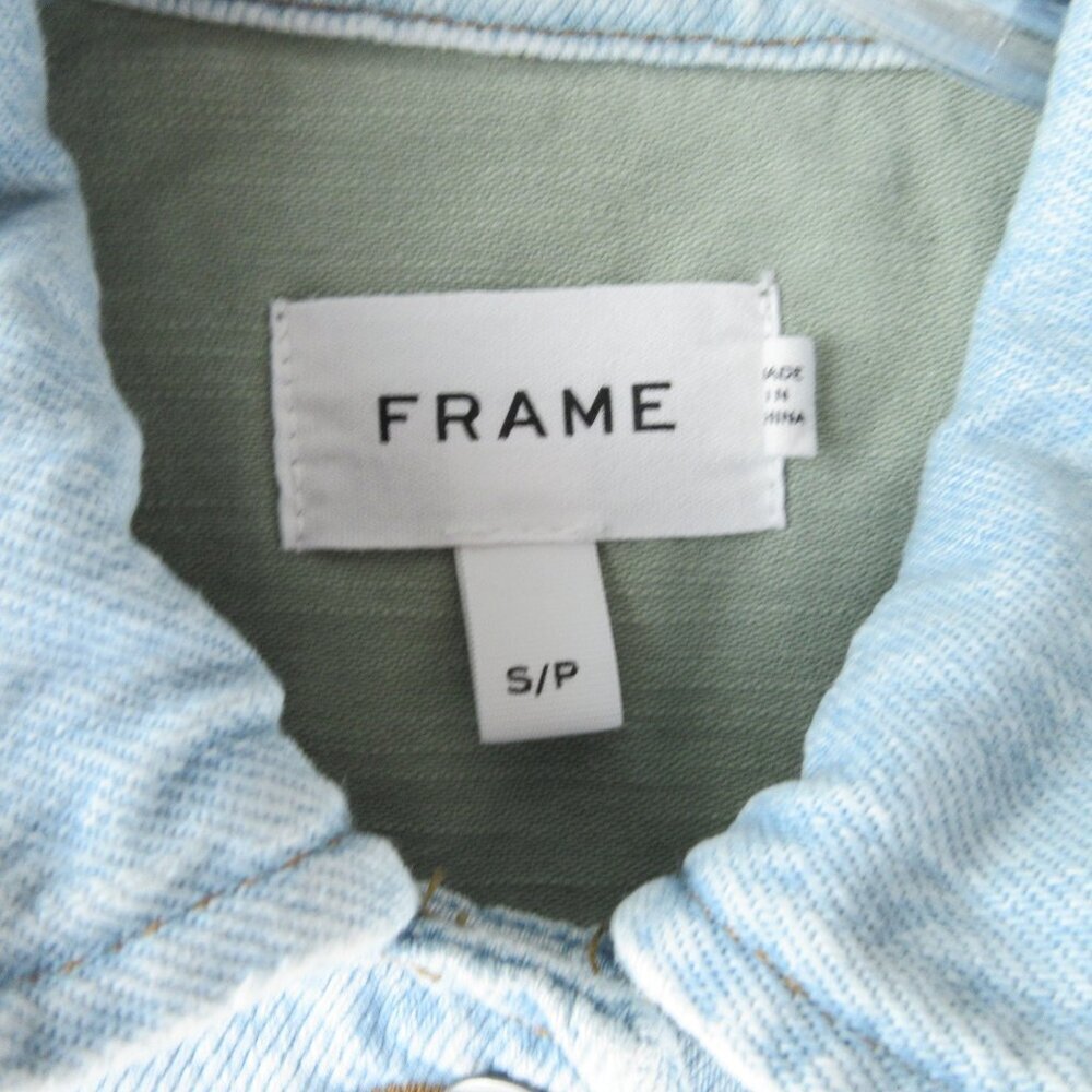 Frame Le Mixed Media Shirt Jacket Size S Cargo Denim Blue Green - Picture 4 of 11